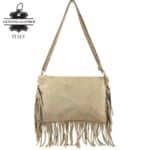 Bolso Bandolera de Serraje Italiano con Gran Calidad, Flecos Decorativos y Cremallera para Mujer - Imagen 8