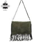Bolso Bandolera de Serraje Italiano con Gran Calidad, Flecos Decorativos y Cremallera para Mujer - Imagen 2