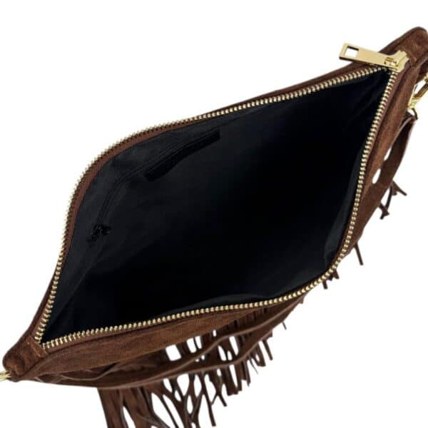 Bolso Bandolera de Serraje Italiano con Gran Calidad, Flecos Decorativos y Cremallera para Mujer - Imagen 12