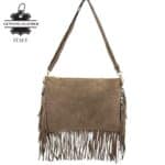 Bolso Bandolera de Serraje Italiano con Gran Calidad, Flecos Decorativos y Cremallera para Mujer - Imagen 3