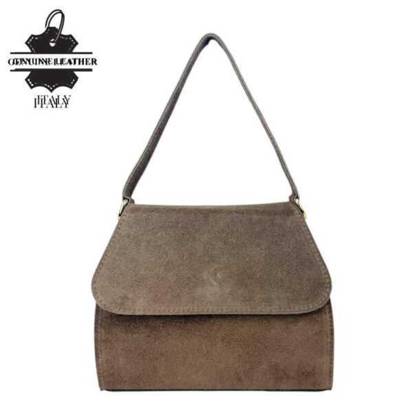 Bolso de Mano Compacto en Piel de Serraje Italiano con Solapa y Asa Corta para Mujer - Imagen 7