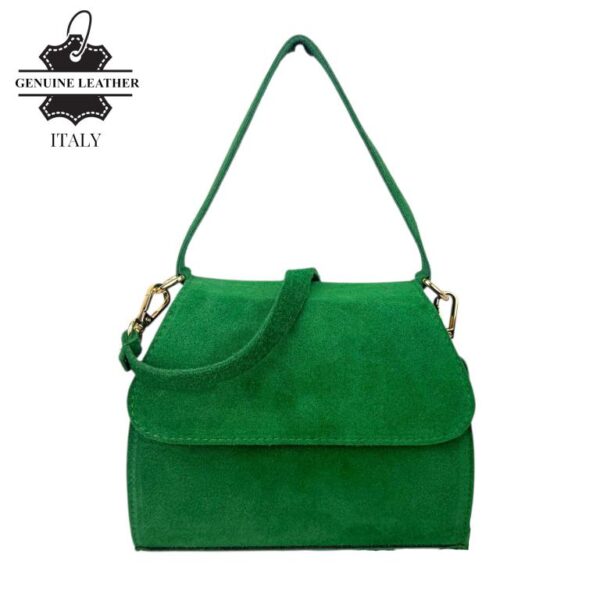 Bolso de Mano Compacto en Piel de Serraje Italiano con Solapa y Asa Corta para Mujer-Verde- Mayorista España