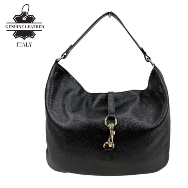 Bolso de Hombro Hobo en Piel Italiana con Mini Solapa de Enganche Frontal y Asa Corta - Imagen 6
