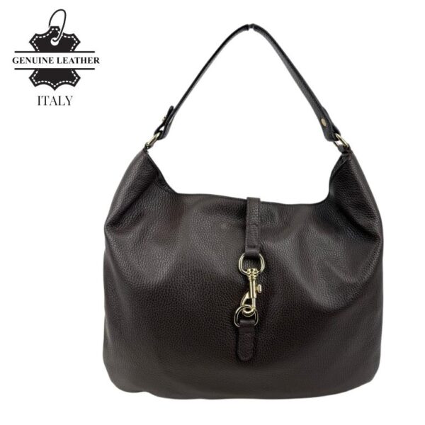 Bolso de Hombro Hobo en Piel Italiana con Mini Solapa de Enganche Frontal y Asa Corta - Imagen 12