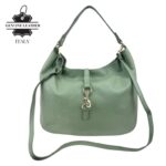 Bolso de Hombro Hobo en Piel Italiana con Mini Solapa de Enganche Frontal y Asa Corta