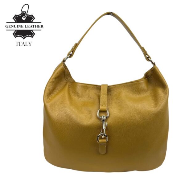Bolso de Hombro Hobo en Piel Italiana con Mini Solapa de Enganche Frontal y Asa Corta - Imagen 2