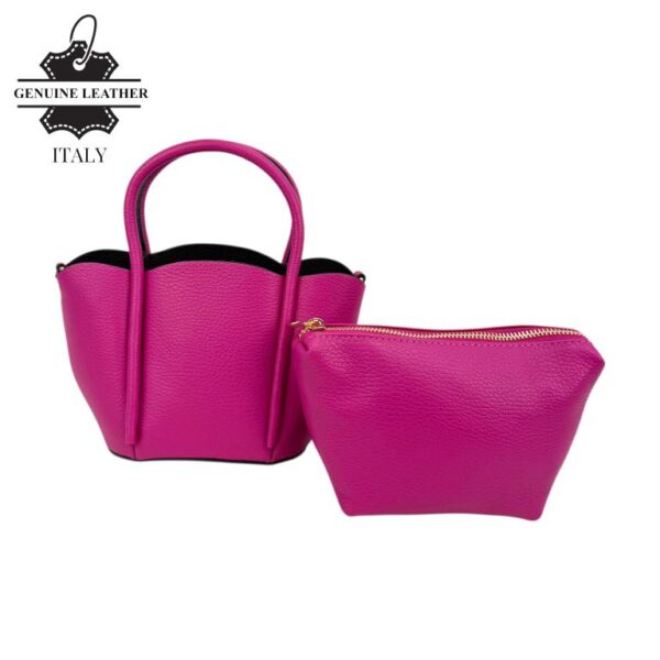 Bolso de Mano Compacto en Piel Italiana con Asa Larga de Cadena y Neceser Extra para Mujer - Imagen 2