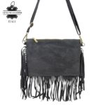 Bolso Bandolera en Piel de Serraje Italiano con Flecos Decorativos y Cremallera para Mujer - Imagen 4
