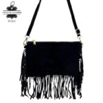 Bolso Bandolera en Piel de Serraje Italiano con Flecos Decorativos y Cremallera para Mujer - Imagen 3