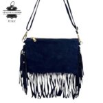 Bolso Bandolera en Piel de Serraje Italiano con Flecos Decorativos y Cremallera para Mujer - Imagen 2