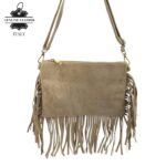 Bolso Bandolera en Piel de Serraje Italiano con Flecos Decorativos y Cremallera para Mujer - Imagen 7