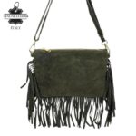 Bolso Bandolera en Piel de Serraje Italiano con Flecos Decorativos y Cremallera para Mujer - Imagen 8