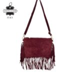 Bolso Bandolera en Piel de Serraje Italiano con Flecos Decorativos y Cremallera para Mujer - Imagen 10