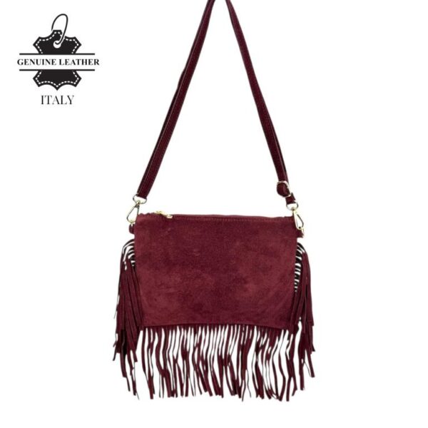 Bolso Bandolera en Piel de Serraje Italiano con Flecos Decorativos y Cremallera para Mujer - Imagen 10