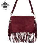Bolso Bandolera en Piel de Serraje Italiano con Flecos Decorativos y Cremallera para Mujer - Imagen 9