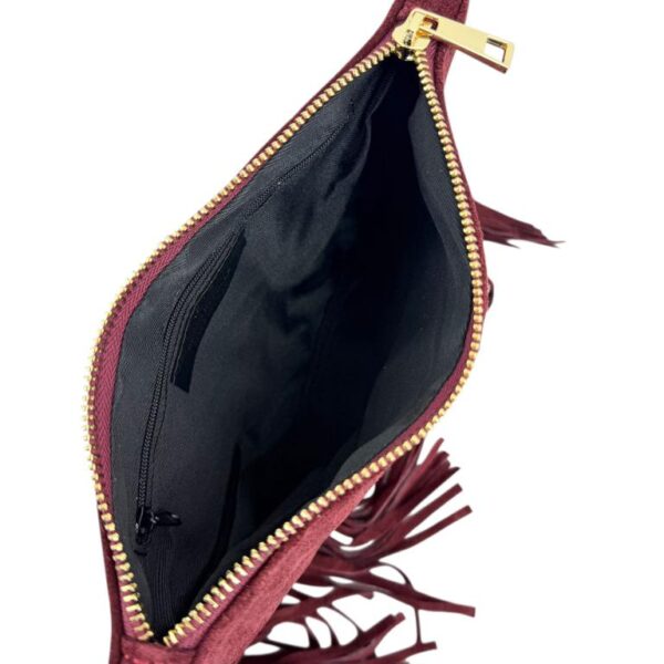 Bolso Bandolera en Piel de Serraje Italiano con Flecos Decorativos y Cremallera para Mujer - Imagen 12