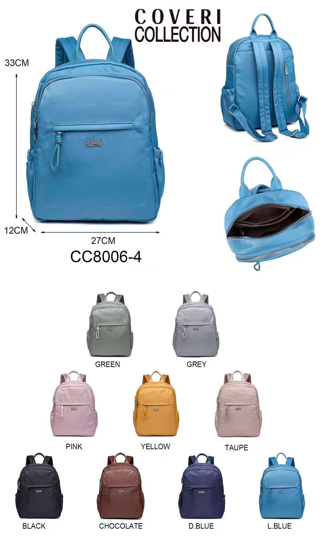 CGCC8006-4-All Amplia Mochila de Nylon Coveri Collection para Mujer con 5 Bolsillos Exteriores y Cremallera - Imagen 1