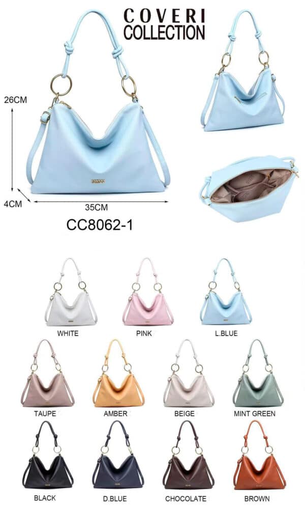 Bolso de Mano Sintético tipo Hobo Coveri Collection para Mujer con Bolsillo Trasero y Cremallera - Imagen 2