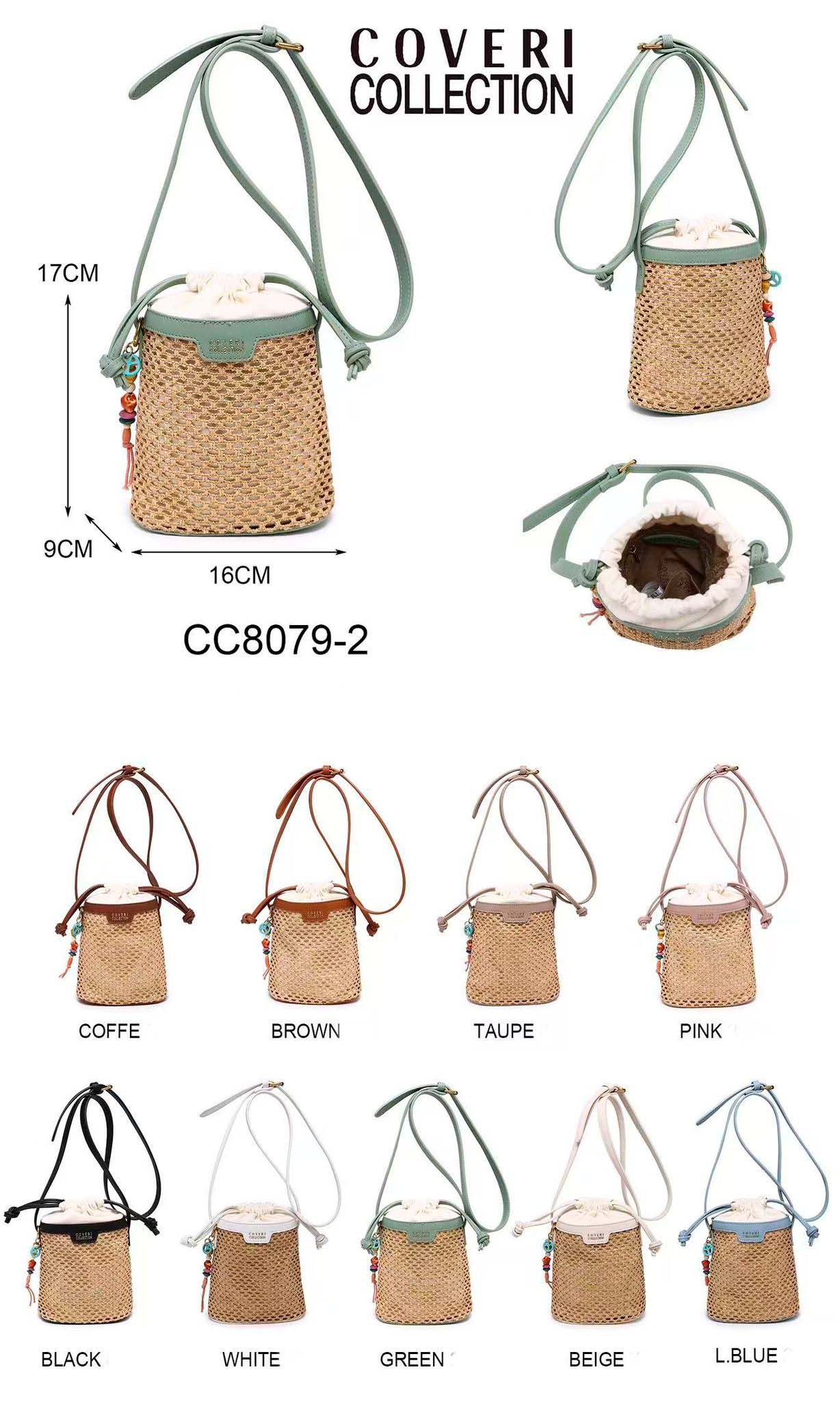 CGCC8079-2-All Bolso de Hombro Sintético y Rafia tipo Bucket Coveri Collection para Mujer con Cierre de Cuerdas - Imagen 1