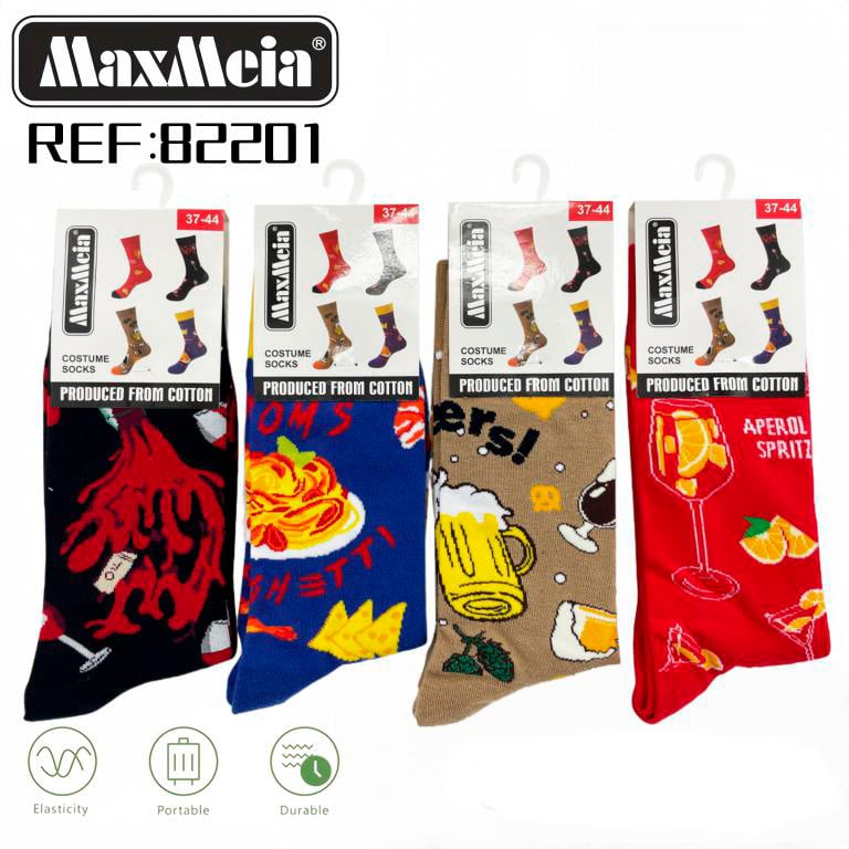 CGMX82201-All Calcetines Largos Elásticos Unisex en Algodón con Talla Única y Diseño de Bebidas y Comidas - Imagen 1