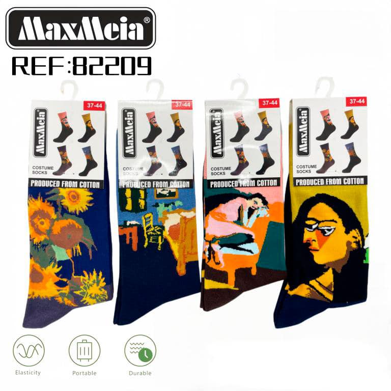 CGMX82209-All Calcetines Largos Elásticos y Cómodos Unisex en Algodón con Precioso Diseño Arte Cuadros - Imagen 1