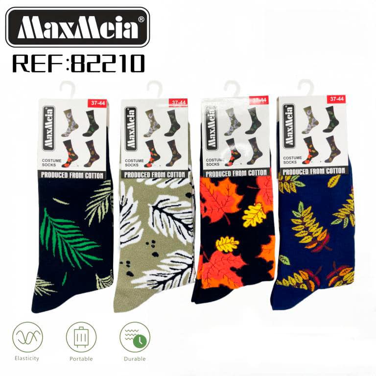 CGMX82210-All Calcetines Largos Elásticos y Cómodos Unisex en Algodón con Bonito Diseño Hojas y Talla Única - Imagen 1
