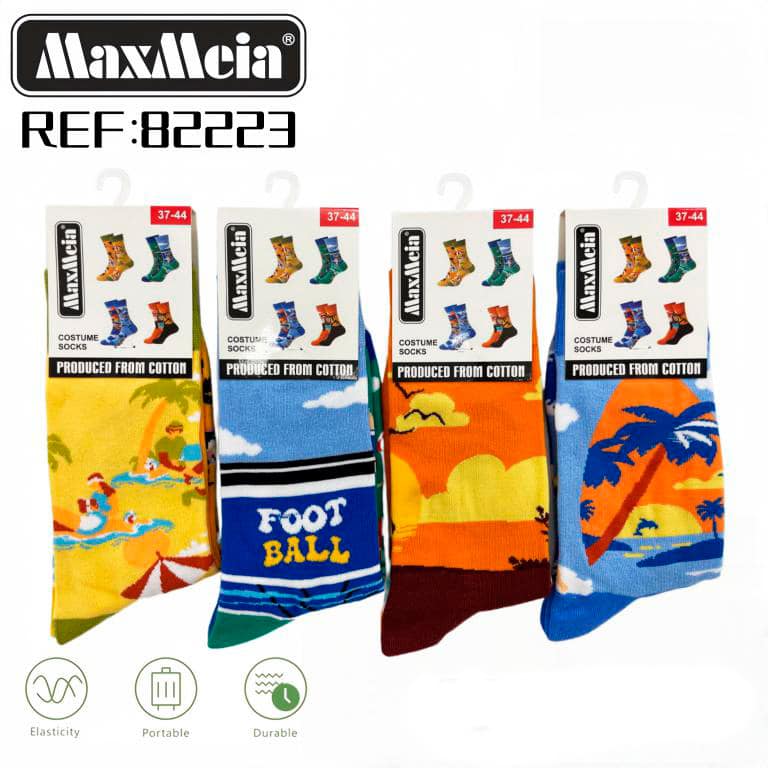 CGMX82223-All Calcetines Largos y Elásticos en Algodón con Diseño Paisaje Playa y Talla Única para Hombre y Mujer - Imagen 1