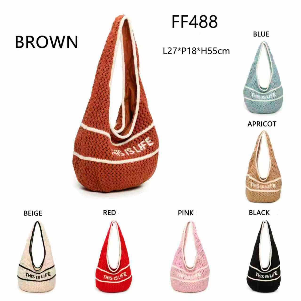 CGPF488-All Bolso de Hombro Hobo en Fibra de Poliéster tipo Ganchillo con Diseño "This is Life" de Mujer - Imagen 1