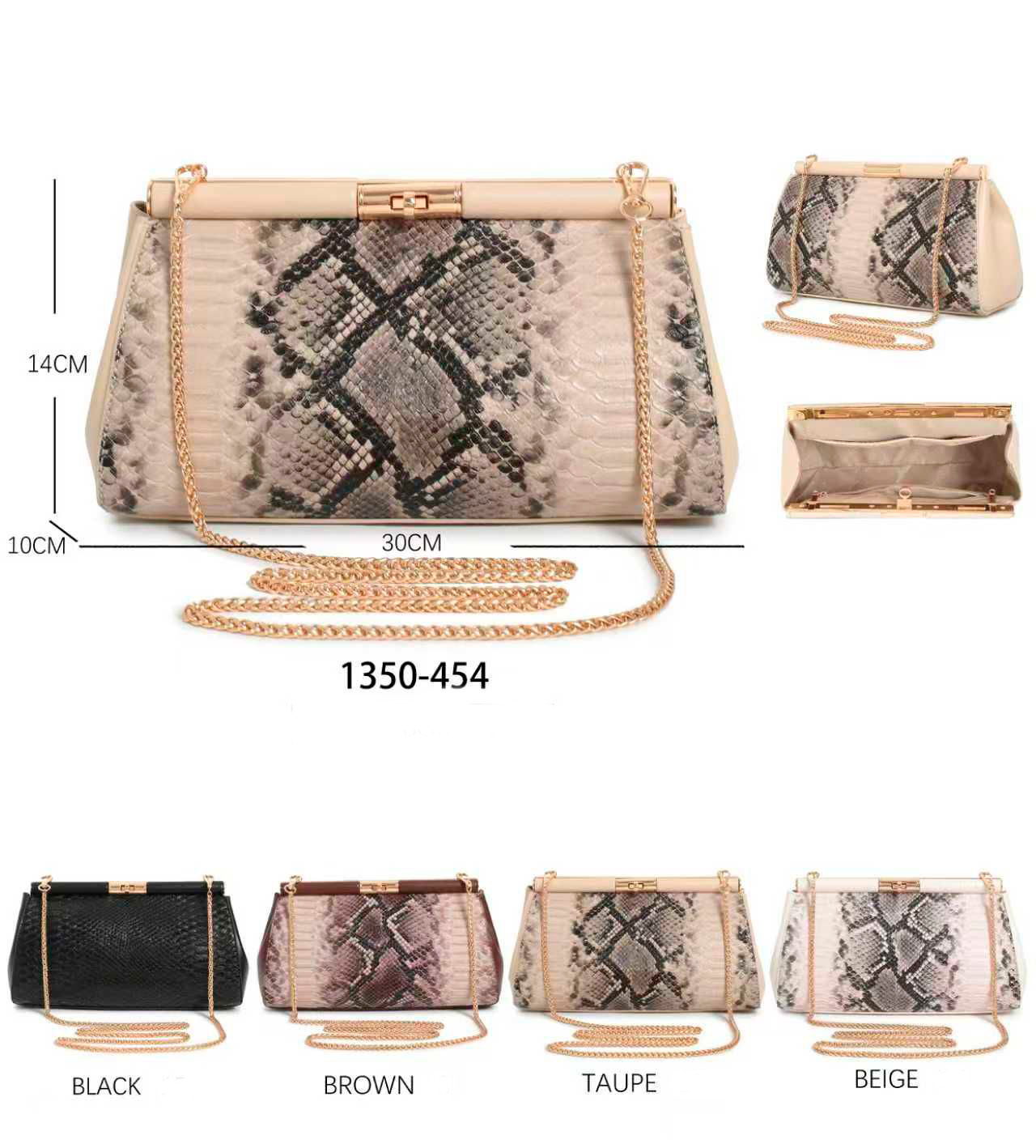 CG1350-454-All Bolso Sintético tipo Clutch con Estampado de Serpiente y Asa Larga de Cadena para Mujer - Imagen 1