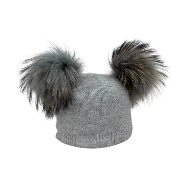 Gorro de Gran Calidad para Mujer en Cashmere con Pompones de Pelo Natural - Imagen 5