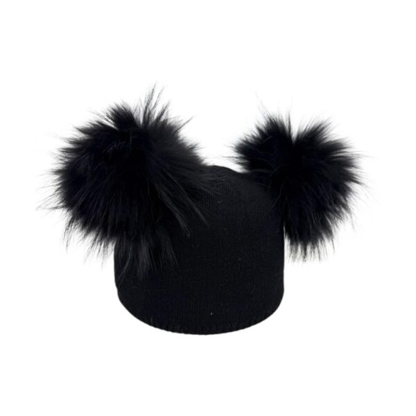 Gorro de Gran Calidad para Mujer en Cashmere con Pompones de Pelo Natural - Imagen 2
