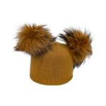 Gorro de Gran Calidad para Mujer en Cashmere con Pompones de Pelo Natural