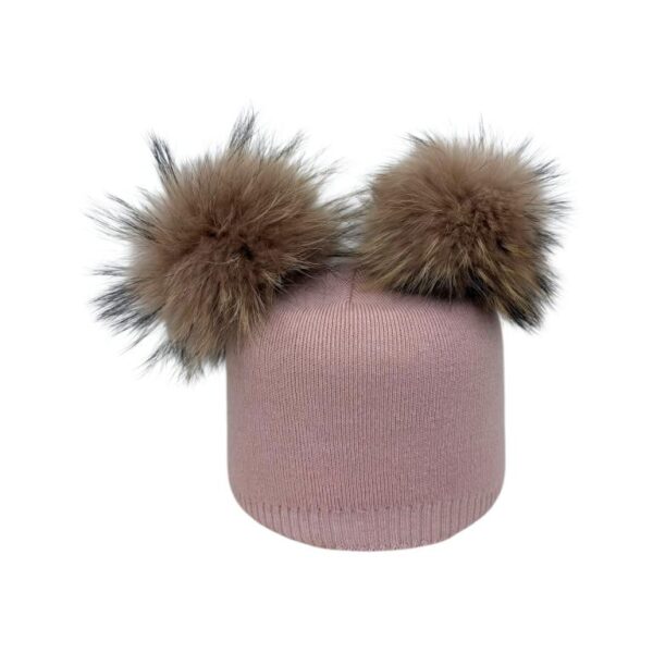 Gorro de Gran Calidad para Mujer en Cashmere con Pompones de Pelo Natural - Imagen 7