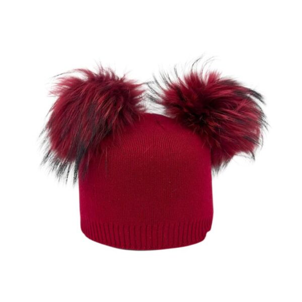 Gorro de Gran Calidad para Mujer en Cashmere con Pompones de Pelo Natural - Imagen 4