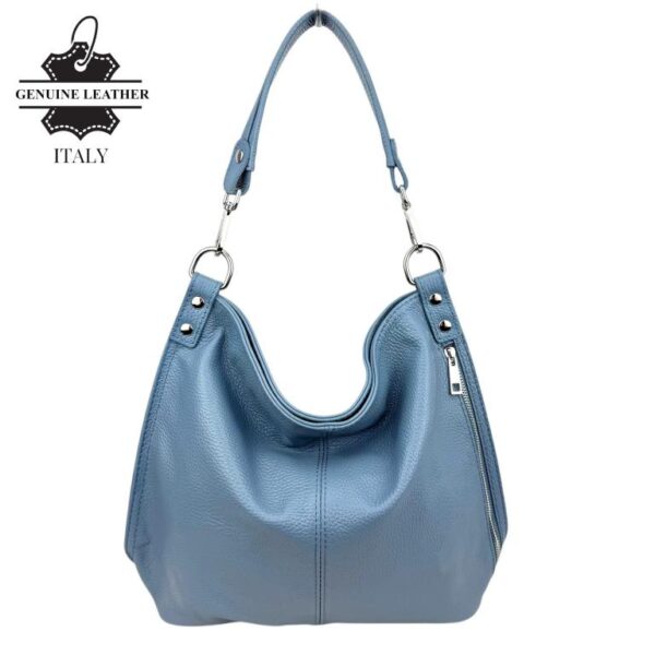 Bolso de Hombro Tipo Hobo en Piel Italiana con Bolsillo Frontal Vertical y Asa Extraíble para Mujer - Imagen 6