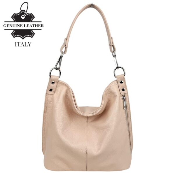 Bolso de Hombro Tipo Hobo en Piel Italiana con Bolsillo Frontal Vertical y Asa Extraíble para Mujer - Imagen 2