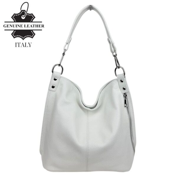 Bolso de Hombro Tipo Hobo en Piel Italiana con Bolsillo Frontal Vertical y Asa Extraíble para Mujer - Imagen 3