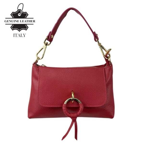 Bolso de Mano en Piel Italiana con Tira Bandolera, Frontal Decorativo y Cremallera para Mujer - Imagen 8
