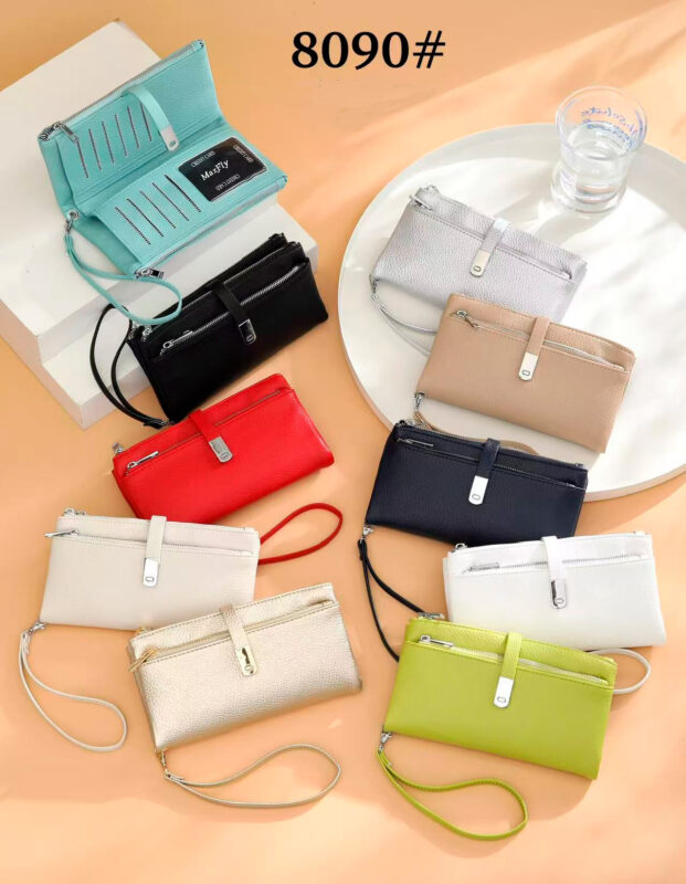 Cartera Tarjetero Sintético de Mujer con Asa Corta Extraíble y Cremalleras para Mujer-All- Mayorista España
