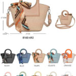 Bolso de Mano Sintético con Asas Cortas Circulares, Pañuelo Decorativo y 3 Compartimentos Mujer