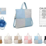 Bolso de Mano Sintético Bicolor con Diseño de Cuadrados, 2 Asas Cortas y Gran Capacidad para Mujer