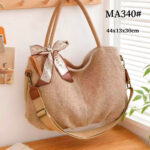 Bolso de Hombro Tipo Hobo en Lino Lavado con Pañuelo Decorativo y Gran Capacidad para Mujer