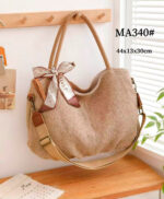 Bolso de Hombro Tipo Hobo en Lino con Lazo Decorativo y Gran Capacidad para Mujer-Principal- Mayorista España