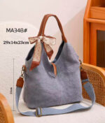 Bolso de Hombro en Lino Lavado con Pañuelo Decorativo, Cremallera y 2 Asas Marrones para Mujer