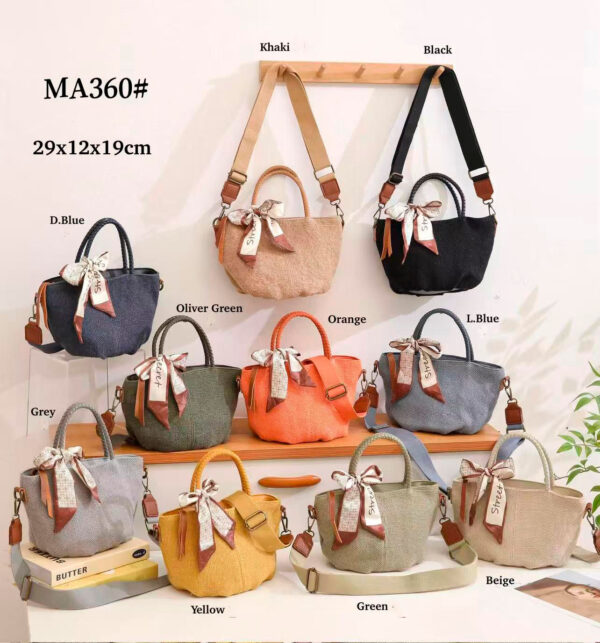 Bolso de Mano en Lino Lavado con Pañuelo Decorativo, Tamaño Compacto y Cremallera para Mujer - Imagen 2