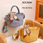 Bolso de Mano en Lino Lavado con Pañuelo Decorativo, Tamaño Compacto y Cremallera para Mujer