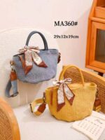 Bolso de Mano en Lino Lavado con Pañuelo Decorativo, Tamaño Compacto y Cremallera para Mujer