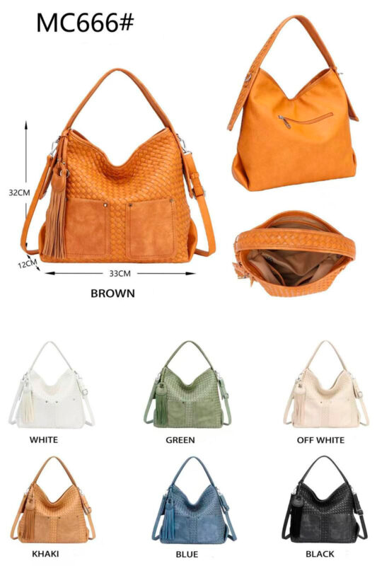 Bolso de Hombro Sintético Hobo con Diseño Trenzado y 2 Compartimentos Frontales para Mujer-All- Mayorista España