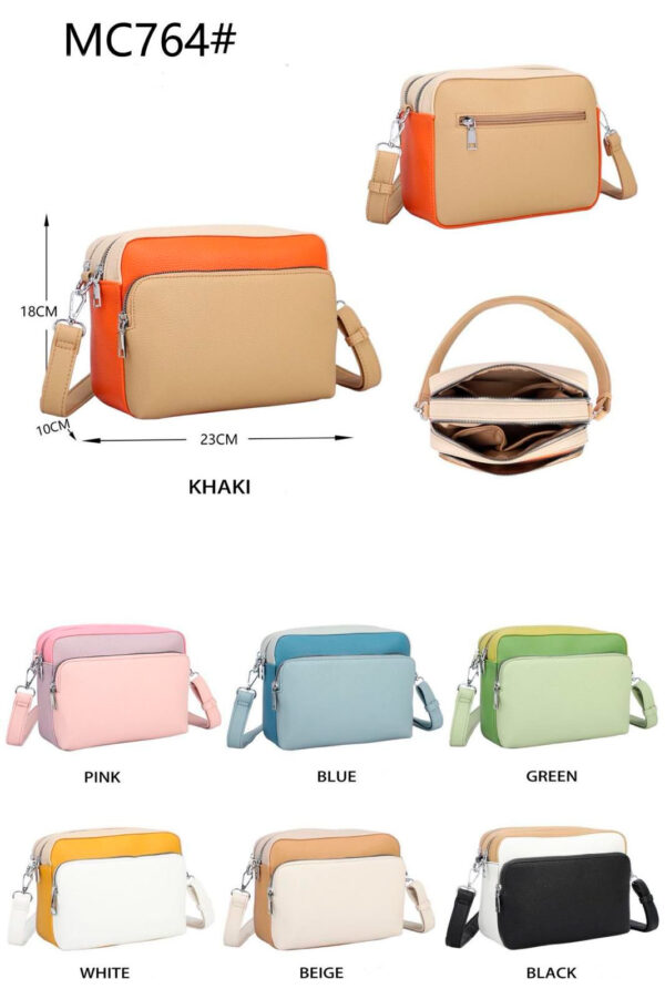Bolso Bandolera Sintético Tricolor con 4 Bolsillos con Cierre de Cremallera para Mujer-All- Mayorista España