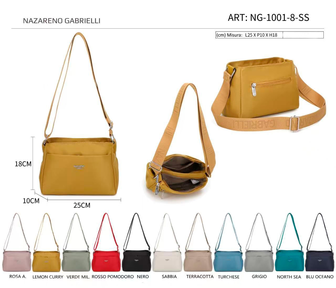 CGNG-1001-8-SS-All Bolso Bandolera en Nylon Nazareno Gabrielli con 2 Bolsillos Exteriores y 2 Principales para Mujer - Imagen 1